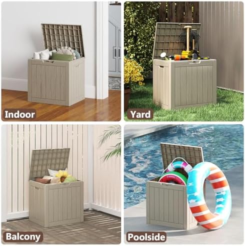 Ceecysaa Waterproof & Lockable Deck Box, 31 Gallon (117 L) Resin Outdoor Storage Box for Patio Storage Cushions, Garden Tools & Pool Accessories, Weather-Resistan Durable Deck Box Outdoor, Beige — view 6
