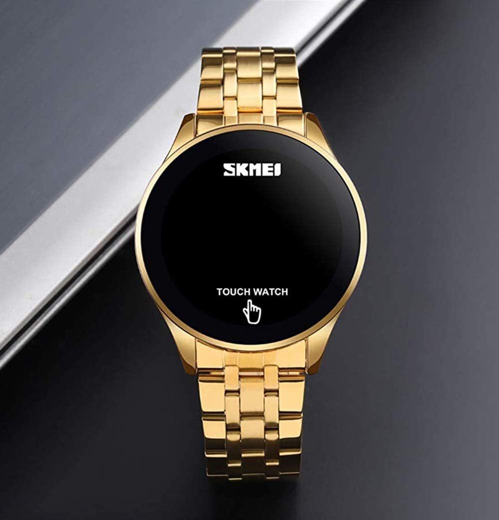MASTOP Men's Touch Screen Digital Watches Fashion Casual LED Display Waterproof Stainless Steel Wristwatch (Gold)