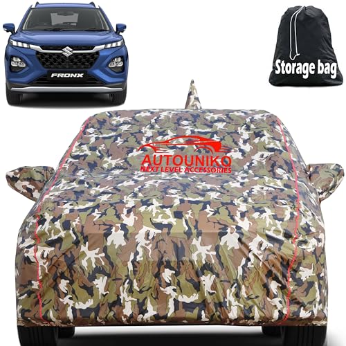 Image of 100% Waterproof Triple Stiched Full Body Car Cover for Maruti Suzuki Fronx with Mirror and Antena Pocket with Soft Cotton Inside(Full Buttom Elastic) (Army)