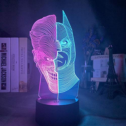 Lámpara De Ilusión Marvel Batman Y Joker Face Hit Color 3D Lámpara Para Niños Decoración De Dormitorio Luz Led Sensor Táctil Acrílico Luz De Noche-Una_7 Colores Sin Control Remoto