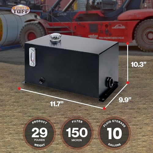 Field Tuff 10 Gallon 14 Gauge Welded Steel Hydraulic Fluid Reservoir Tank with 2 Inch Suction Port and 0.75 Inch Return Port, Black
