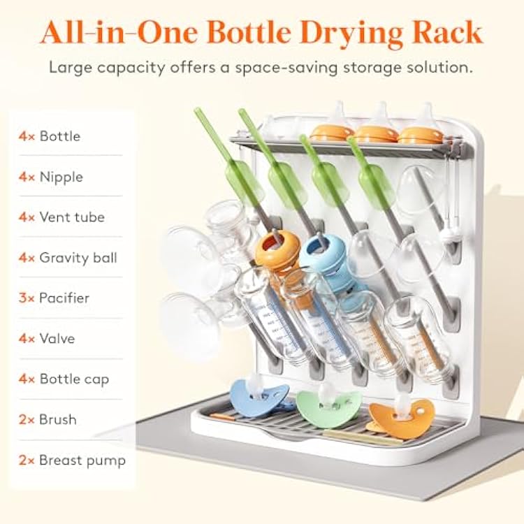 Lifewit Large Baby Bottle Drying Rack with Drain Mat & 15 Hooks, Newborn Essentials Must Haves, Countertop Holder Organizer for Baby Stuff, Rack Dryer for Pacifiers, Weighted Straws, Pump Parts