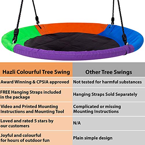 40" Saucer Tree Swing for Kids Outdoor with Straps - Round Outdoor Swings for Swingset - Large Tree Swings for Children with Hanging Kit - Heavy Duty Children Disk Swing for Outside