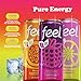 FEEL Zero Sugar Natural Energy Drink Variety Pack – Blackberry Pomegranate, Mango Passionfruit & Raspberry Lemonade, 140mg Plant-Based Caffeine with L-Theanine for Focus, Vitamin C for Immunity, Vegan, Non-GMO, No Artificial Sweeteners, 12 Fl Oz Cans (12-Pack)