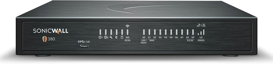 SonicWall TZ380 3.5 Gbps Next-Gen Firewall Appliance, HW Only | 8x1GbE + 2x1G SFP; 3.5 Gbps firewall, 1.5 Gbps threat prevention; SonicOS 8; growing small business NGFW