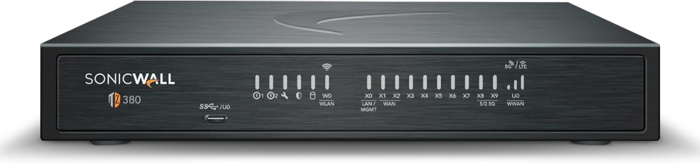 SonicWall TZ380 3.5 Gbps Next-Gen Firewall Appliance, HW Only | 8x1GbE + 2x1G SFP; 3.5 Gbps firewall, 1.5 Gbps threat prevention; SonicOS 8; growing small business NGFW