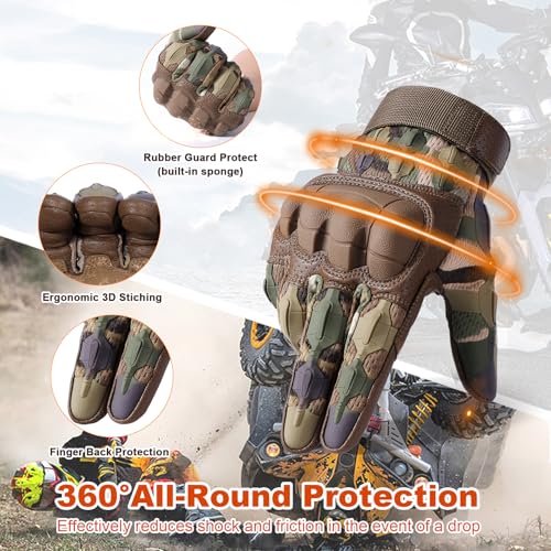 MVPTOO Motorcycle Riding Gloves for Men - Touchscreen, Rubber Guard & Anti-Slip for Tactical Airsoft Paintball Driving Dirt Bike Glove Camo M
