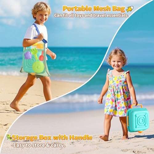 Yrkidstoi Beach Toys for Toddlers, Seaside Sand Cooking Play Set, Kids Sandpit Toy with Sand Molds and Spade, Mesh Bag, Baby Boys Girls Outdoor Toys Travel Beach Essentials - Image 3