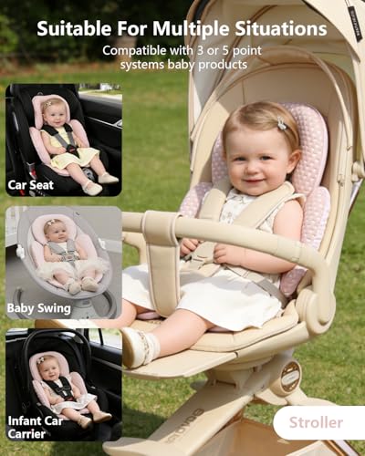 Image of KAKIBLIN Infant Car Seat Insert for Baby, Car Seat Cooling Pad, Reversible Newborn Car Seat Insert Head Body Support for Summer, Fits for Stroller, Swing, Bouncer, Bassinet, Boys and Girls (Pink B)