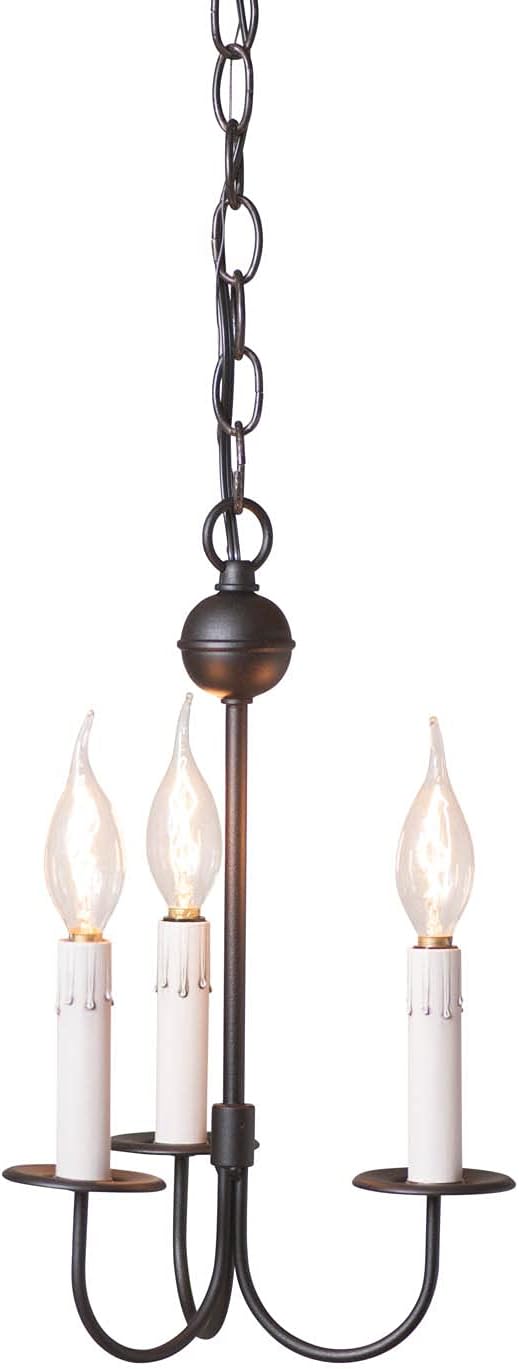 Irvins Country Tinware 3-Arm Small Westford Chandelier in Rustic Black