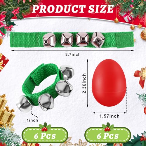 Cyrico 12 Pcs Shakers Musical Instruments Set, 6 Egg Shakers and 6 Adjustable Wrist Band Jingle Bells for Kids and Adults, Ideal for Christmas Party, Percussion Rhythm Learning, Birthday Gift - Thumbnail 2