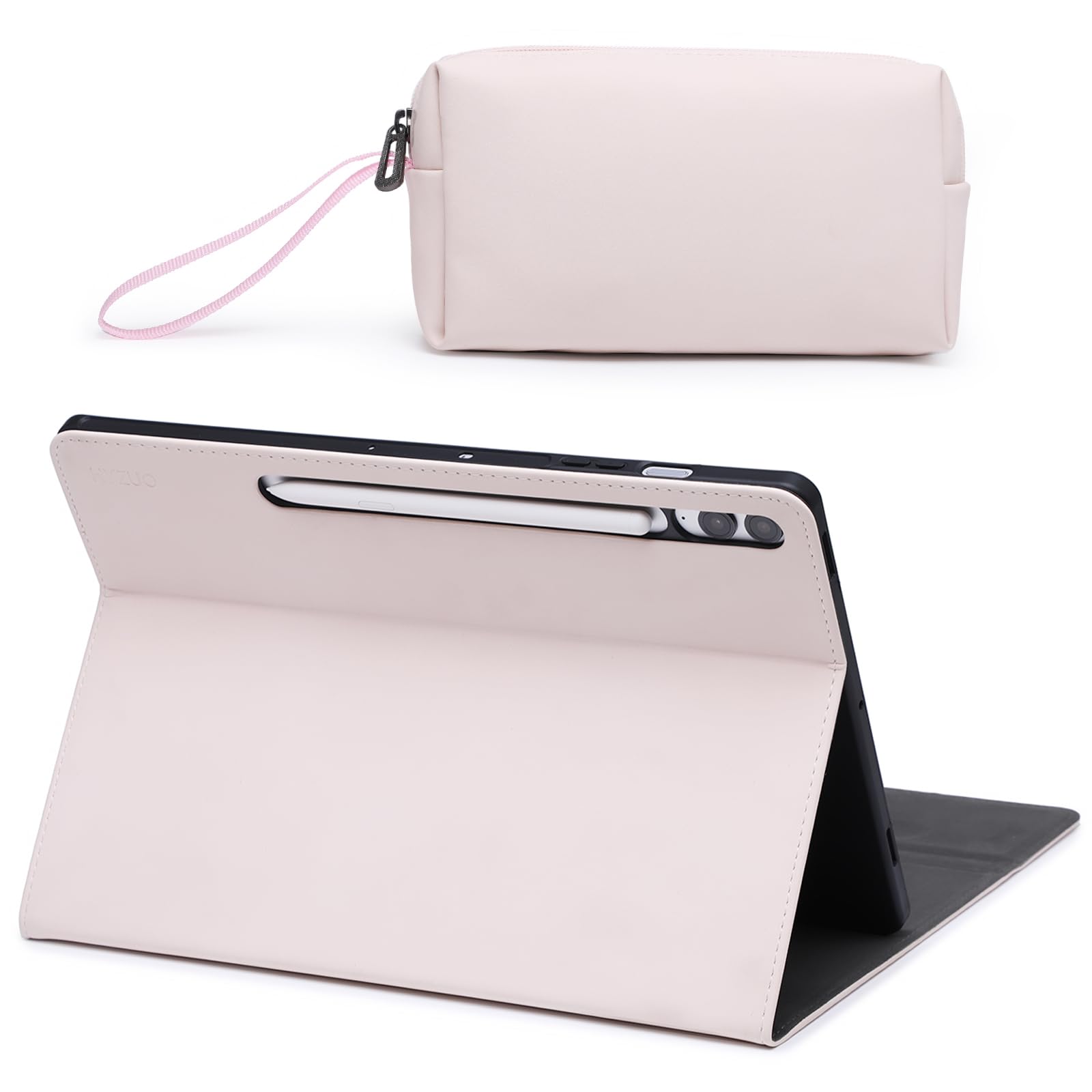 HYZUO Case for Samsung Galaxy Tab S9 FE+ Plus/Galaxy Tab S9+ Plus 12.4 Inch 2023, Multi-Angle Viewing Folio Stand with S Pen Holder, Protective Tablet Cover with Pouch, Auto Wake/Sleep, Apricot