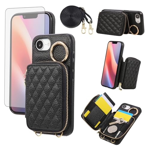 Coque portefeuille iPhone SE 4 avec zip et anneau de support antichoc pour écran
