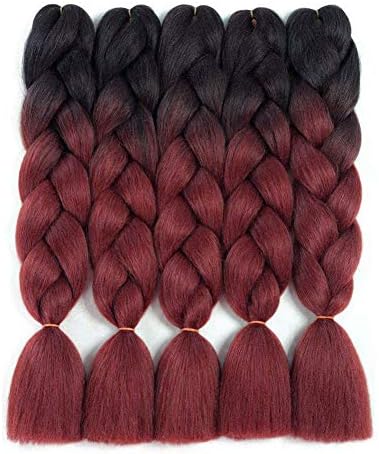 Ombre Kanekalon Braiding Hair Extensions 5Pcs/Lot 24" Ombre Jumbo Braiding Hair (Black-Burgundy)
