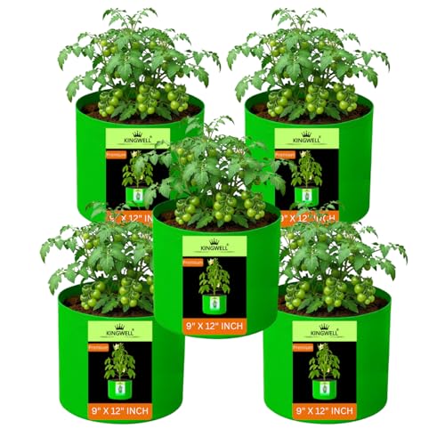 Image of Kingwell grow bags 9x12 inches pack of 5 For Terrace Garden Vegetable Plant Grow Bags Fruits Growing Containers For terrece Gardening