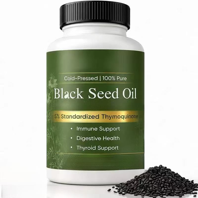 Capsules d'huile de nigelle, 5% de thymoquinone, pressées à froid