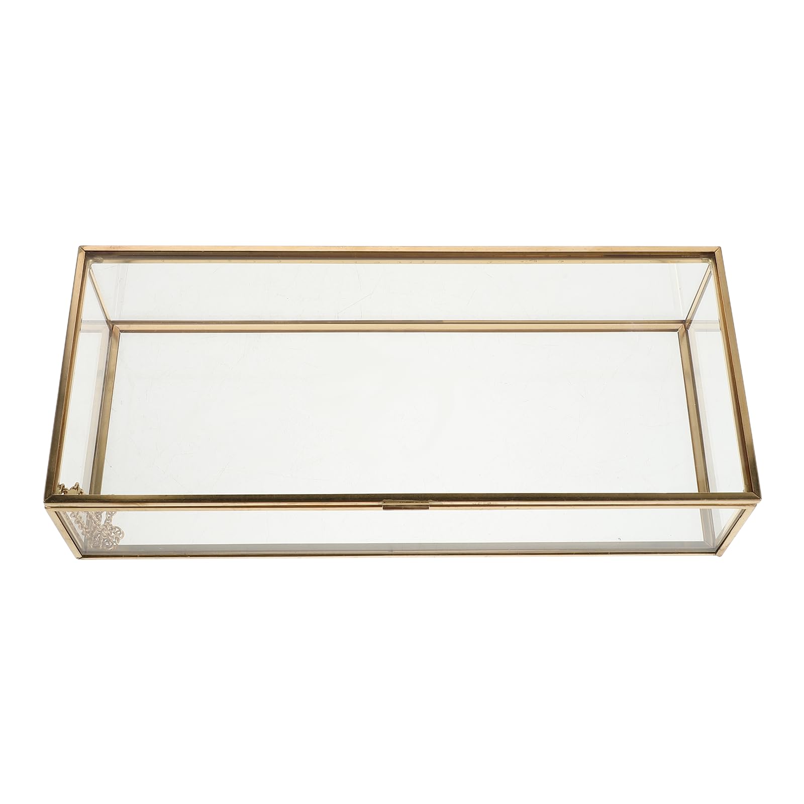 Boîte à bijoux en verre vintage et métal, coffret de rangement rectangulaire compact
