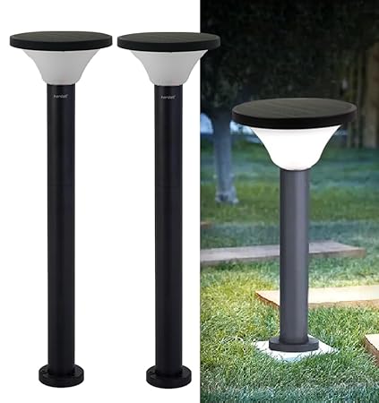 hardoll 15W Solar Pillar Lights for Outdoor Home Garden Waterproof Wall Gate Post Lamp with Pole(Round Shape-Pack of 2)