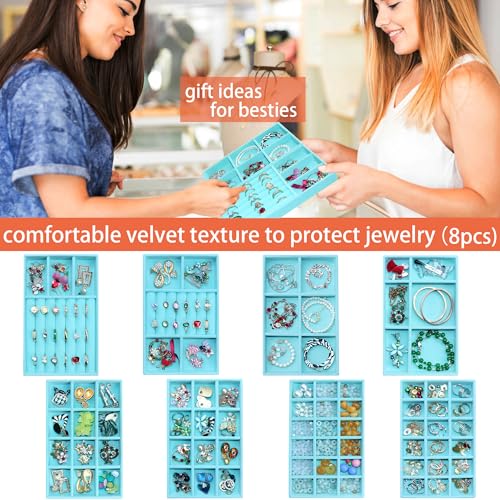 7Color Sky 8 Pcs Velvet Jewelry Tray Stackable Jewelry Drawers Organizer Trays Rings Earrings Bracelet Organizer (8.2" x 5" x 1")