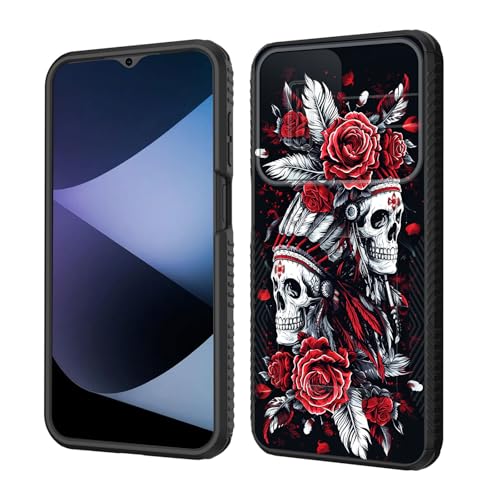 wiaekosef for Galaxy A17 5G Case Built in Slide Camera Lens Cover,Heavy Duty Shockproof Protection Dual Layer Case for Samsung Galaxy A17 5G 6.7" 2025,Skull Art with Feathers and Roses