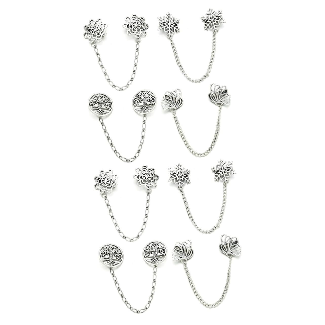 LIFKOME Pinza De Cárdigan Con Cadena Pasador De Cuello De Abrigo Accesorios De Vestir Broche Pin Joyería Pasador De Cuello De Camisas Broche Vintage Aleación Silver