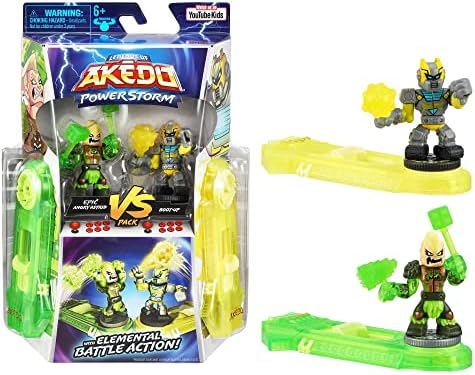 Legends of Akedo Powerstorm Versus Pack 2 Mini Battling Action Figures and 2 Battle Controllers Epic Angry Astrid Versus Boot-Up,Multicolor