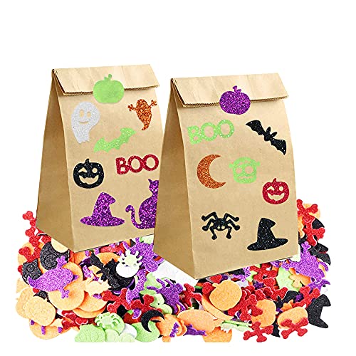 Halloween Foam Stickers Glitter Craft Stickers For Kids 100Pcs Self-Adhesive Pumpkin Ghost Shape Puffy Stickers For Halloween Party Supplies Decorations (100Pcs) #TOP3