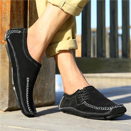Mens Loafers Cowhide Suede Vamp Stitching Details Round Toe Flat Heel Slip Resistant Comfortable Slip-ons3