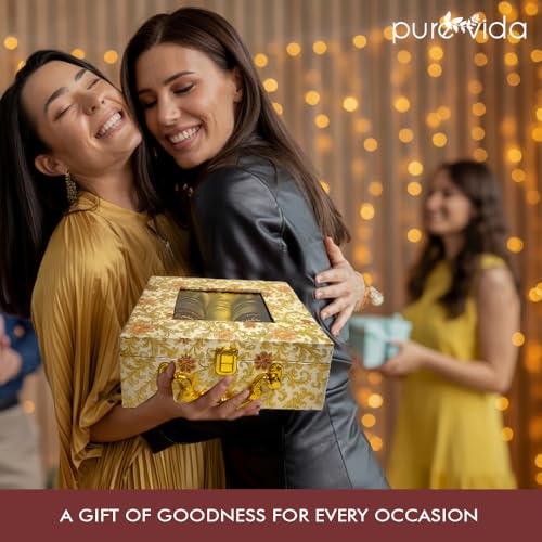 Image of Purevida Premium Decorative Wooden Gift Box with Mixed Dry Nuts - Vintage Mosaic Design, Brass Handle | Festive Dry Fruit Hamper for Christmas & New Year Gifting (Pack of 2)