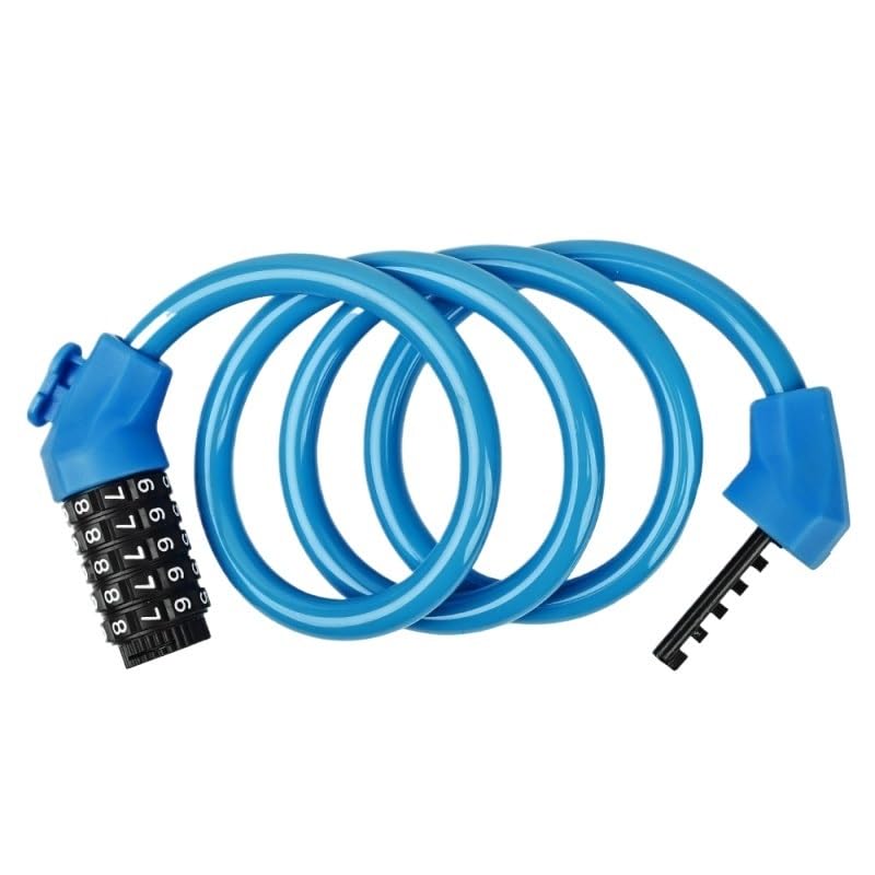 Candado Bicicleta Candado for bicicleta, candado de Cable en espiral con soporte de montaje, resistente a la intemperie, antirrobo, candado con contraseña de 5 palabras Candado Bici(Blue Lock holder)