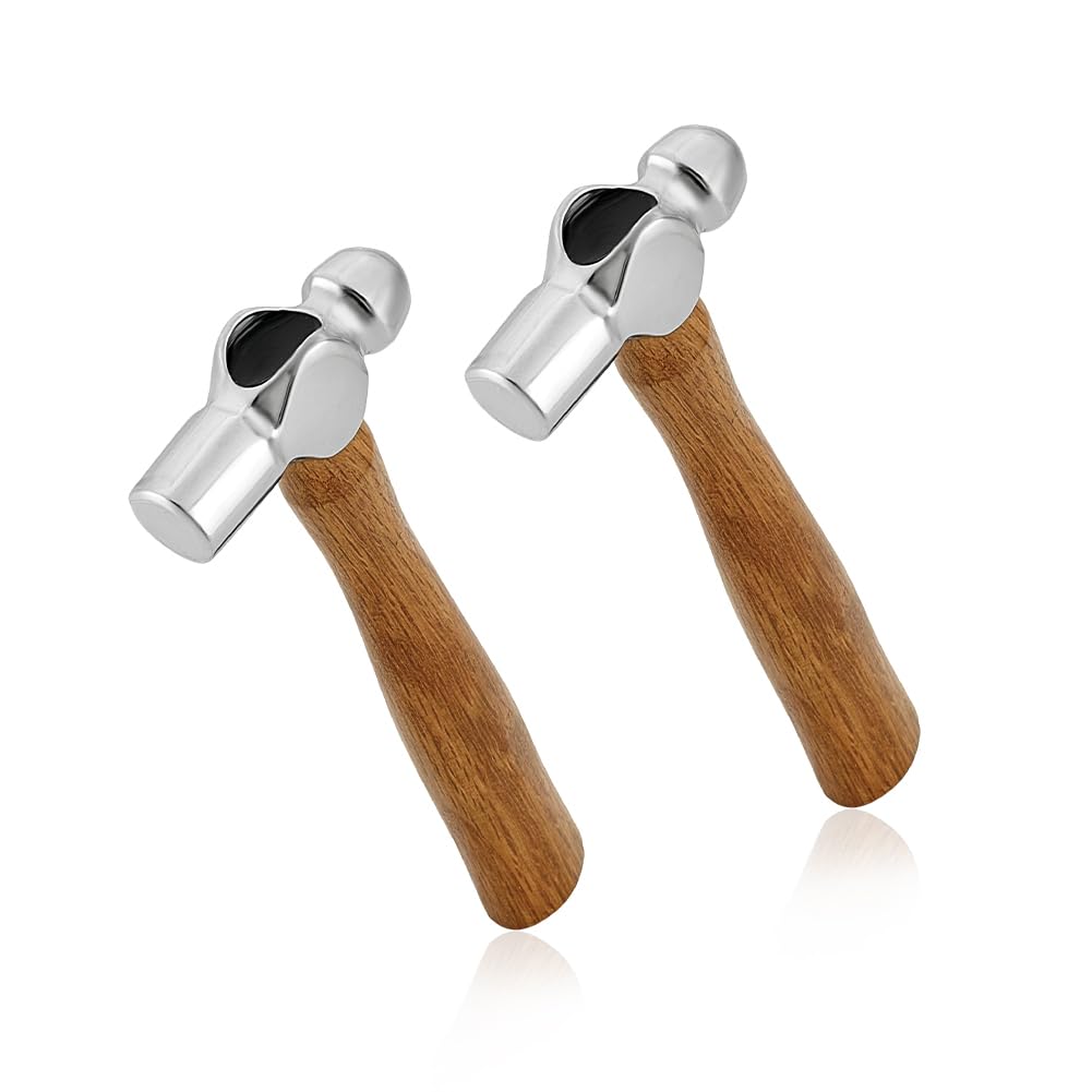 PH PandaHall 2pcs Mini Ball Peen Hammer 4oz Carbon Steel Jewelry Dual-Sided Metal Hammers with Wooden Handle for Household Workshop Metal Forming