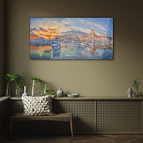 Impression sur verre 100x50cm Sunset Ships anti-humidité