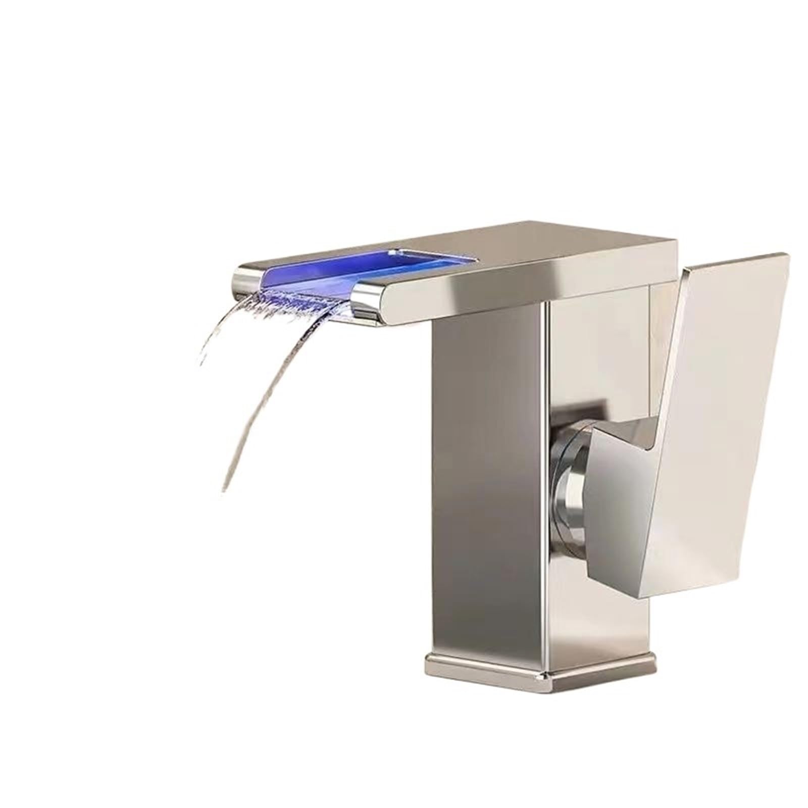 ZYCHSJXA Basin Waterfall Style All-Copper LED Light Luminous Faucet Bathroom Above Counter Household Hot and Cold Water(Silver)