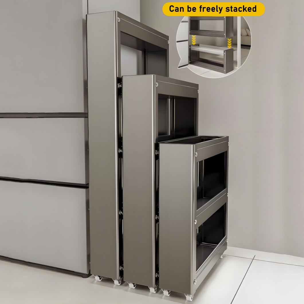 Carrito de almacenamiento de metal, carrito utilitario rodante con ruedas, organizador estrecho independiente para cocina y baño, ideal para espacios pequeños