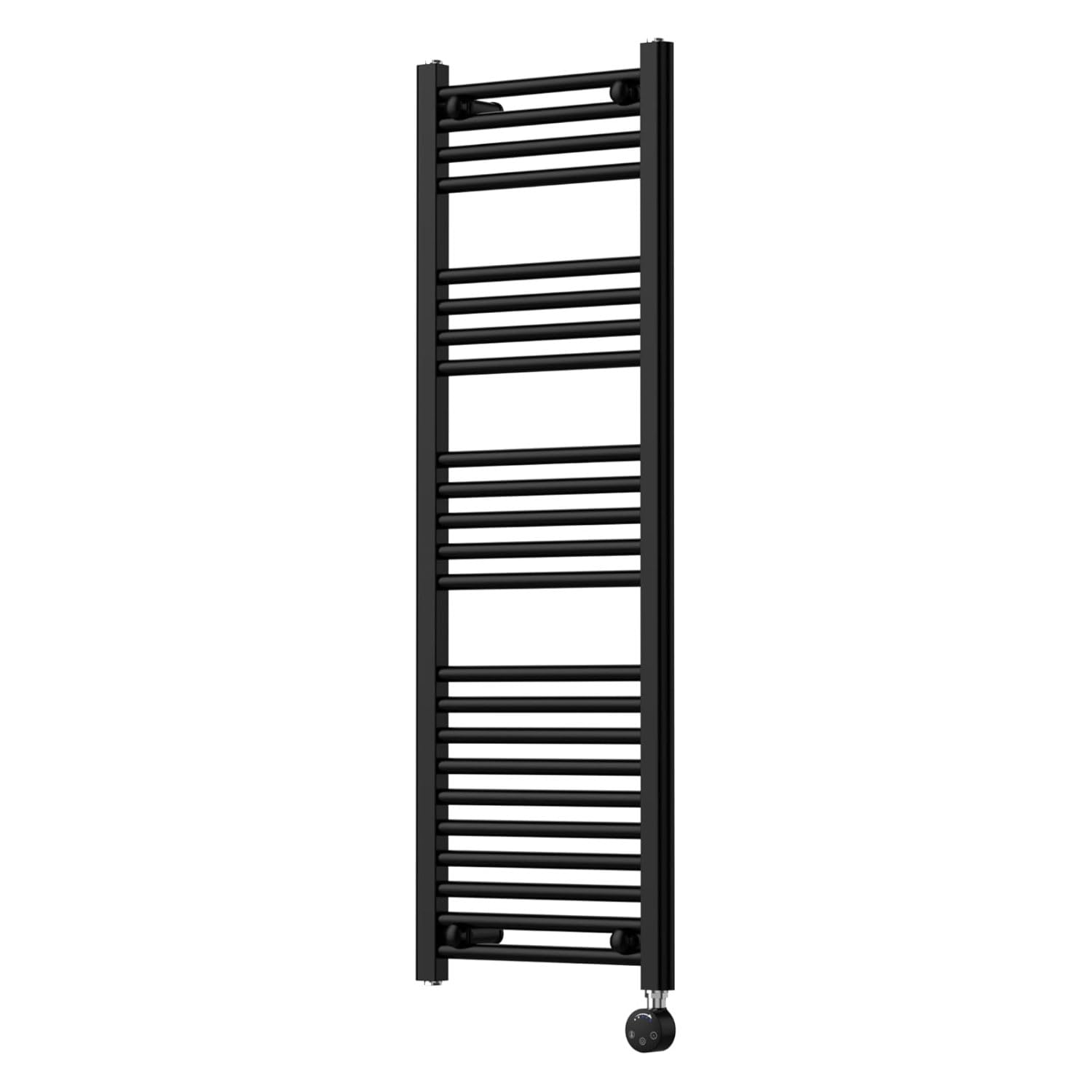 Companyblue 400 x 1200mm Matt Black Electric Heated Towel Rail with Thermostatic Heating Element - Ultra-Slim Flat Ladder Radiator - Pre-Filled Electric Towel Warmer
