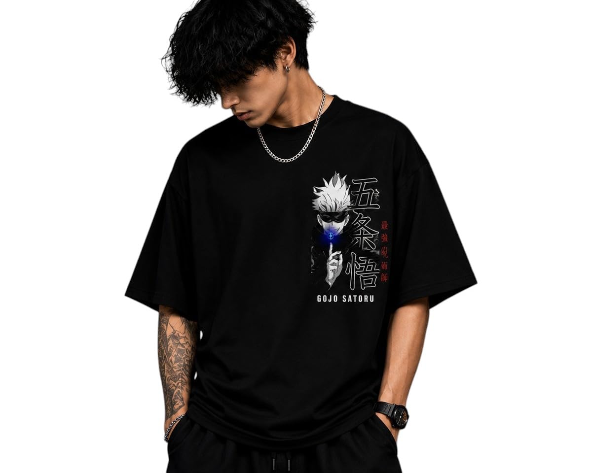 KLYRO FASHION Gojo Satoru Anime T-Shirt Black - Image 1