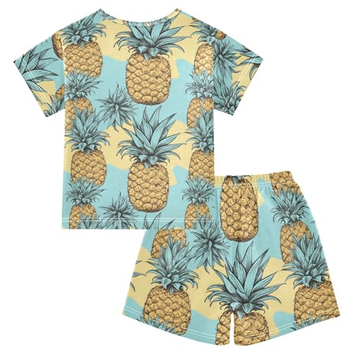 ALAZA Pineapples on Yellow Blue Background Pajama Set Short Sleeve Sleepwear Soft Lounge Nightwear2