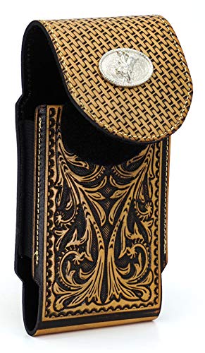 West Star Mens Real Leather Phone Holster Universal Cellphone Holder Pouch with Belt Loop for Carrying iPhone Samsung Plus More Easy Access Velcro Flap Closure