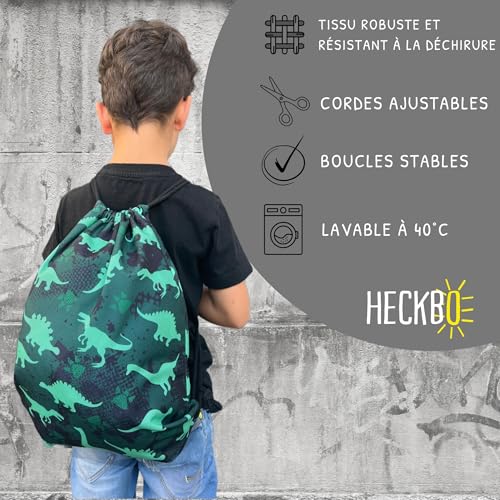 HECKBO Sac de gym pour fille et garçon - Motif dinosaure - 40x32 cm - maternelle, crèche, sac de sport, sac à dos de maternelle, sac à dos en tissu – vue 2