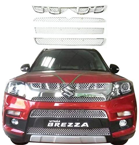 Image of CAR SAAZ Bentley Style Front Chrome Grill Compatible with Vitara Brezza Set of 3 pcs Type 1 (2016-2019)