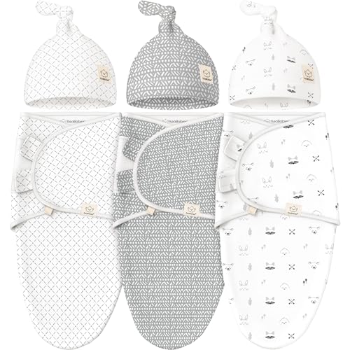 Image of KeaBabies 3-Pack Swaddles for Newborns, Girls, Boys with Hats - Organic Soft Baby Sleep Sacks, Breathable Baby Swaddle 3-6 Months Beanies Set, Premie Infant Sleep Sack 0-3 Months (Nordic)