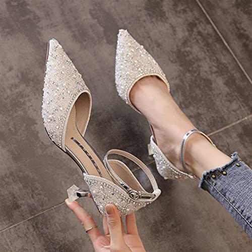 Senhoras Cinta de tornozelo Cristal Bombas de Cristal Mulheres Fina Salto Alto Sapatos de Casamento