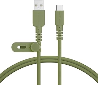 MOTTERU (モッテル) USB-A to USB-C 編み込みシリコンケーブル 充電 データ転送 やわらかく絡まない 断線に強い iPhone 16e 16 Android スマートフォン 対応 ケーブルバンド 付属 1.0m カーキ MOT-NLAC100-KK