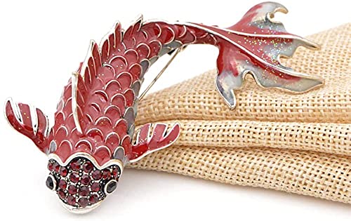 Image of Big Red Carp Fish Brooches For Women Metal Rhinestone Fish Animal Brooch Pin Badges for Clothing Bags Backpacks Jackets Mom's Gifts Remembrance Gift Women Men Fashion Jewellery