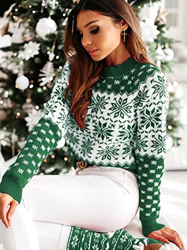 ZAFUL Women's Christmas Snowflake Reindeer Knitted Sweater Long Sleeve Crew Neck Heart Animal Print Pullover Knitwear4