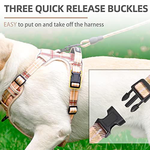Pupteck No Pull Dog Harness And Leash Set With Handle Reflective Adjustable Padded Vest Escape Proof For Small Medium Large Dogs Walking Training Hiking, Plaid Beige M #TOP6