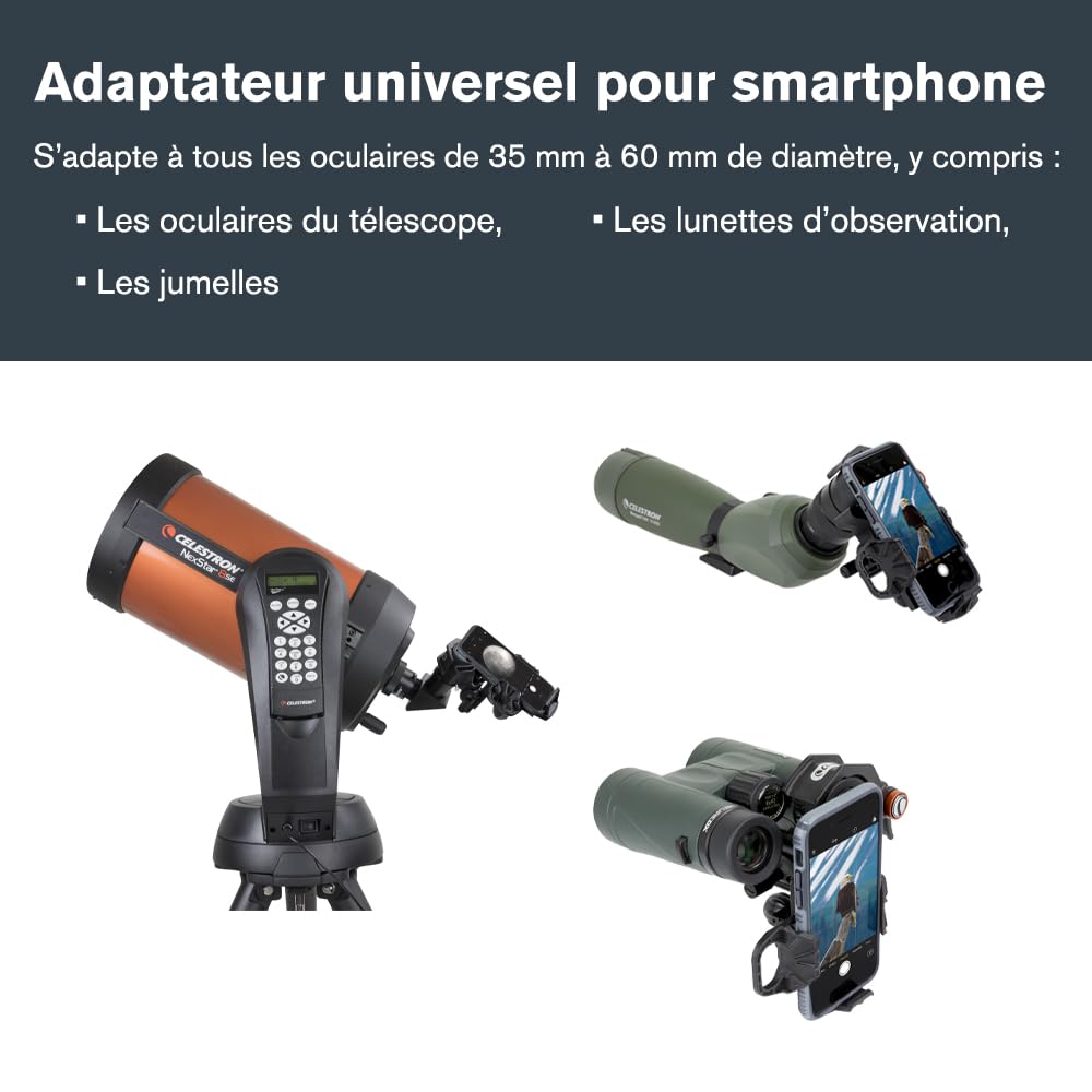 Celestron 81055 NexYZ 3-Axis Universal Smartphone Adapter, Patented Design - Works with Telescopes, Spotting Scopes, Binoculars, Monoculars and Microscopes, Black