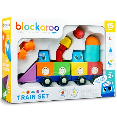 Blockaroo Magnetic Foam Building Blocks 15-Piece Train Set for Toddlers