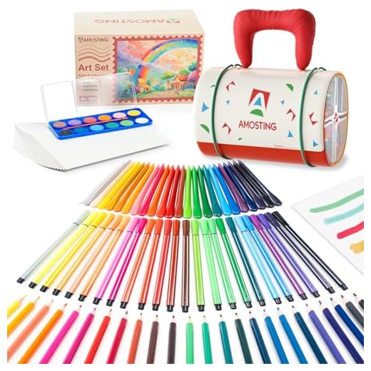 AMOSTING Pinturas para Niños con Lápices de Colores, Ceras de Colores, Rotuladores, Acuarela y Papel para Dibujar, Regalo para Niñas y Niños, Manualidades Niños de 4-6-8-12 años, 105 Piezas