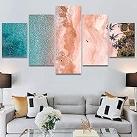SIGNWIN 5 Panel Canvas Wall Art Coastal Orange Photography Relax/Calm Romantics Sunset Warm for Home Decorations Ready to Hang - 60
